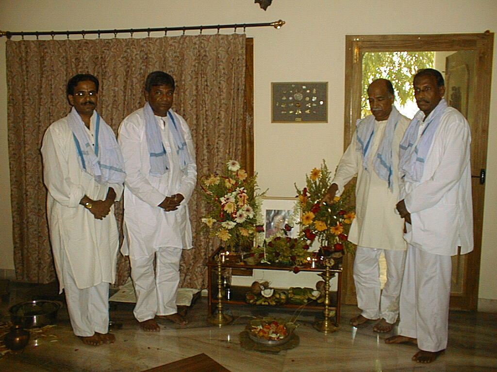 Anirudh along with Brothers on Mother's Annversary Day at Habsiguda House